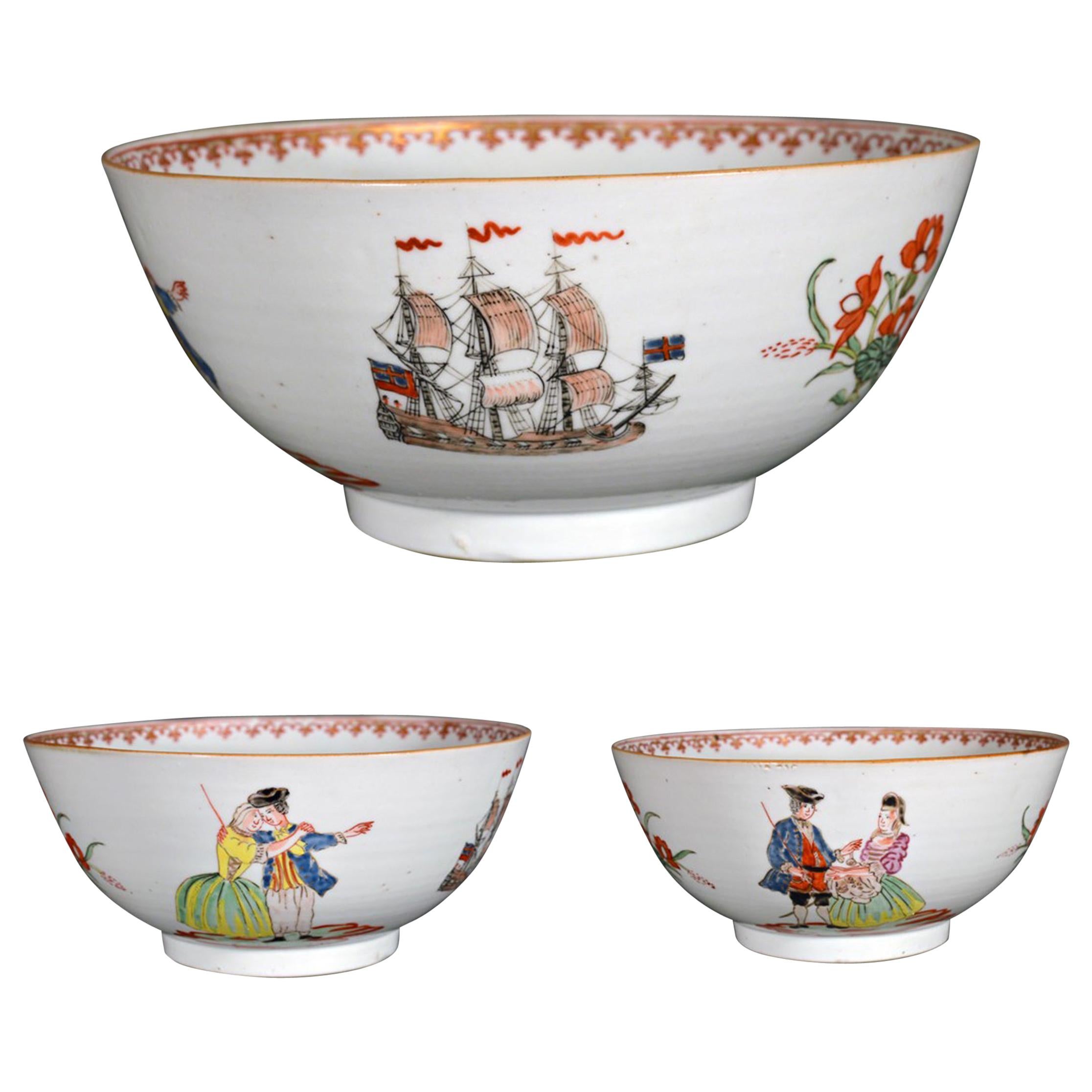 Chinese Export Porcelain European-Subject Punch Bowl- Sailor's Farewell & Return
