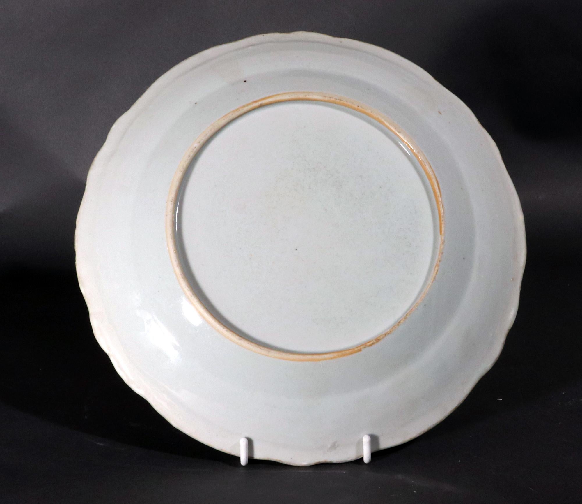 Chinese Export Porcelain Famille Rose Botanical Large Plates, Set of Six For Sale 6
