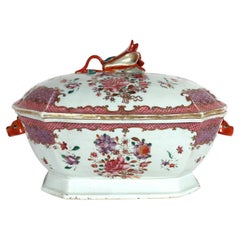 Chinese Export Porcelain Famille Rose Botanical Soup Tureen & Cover