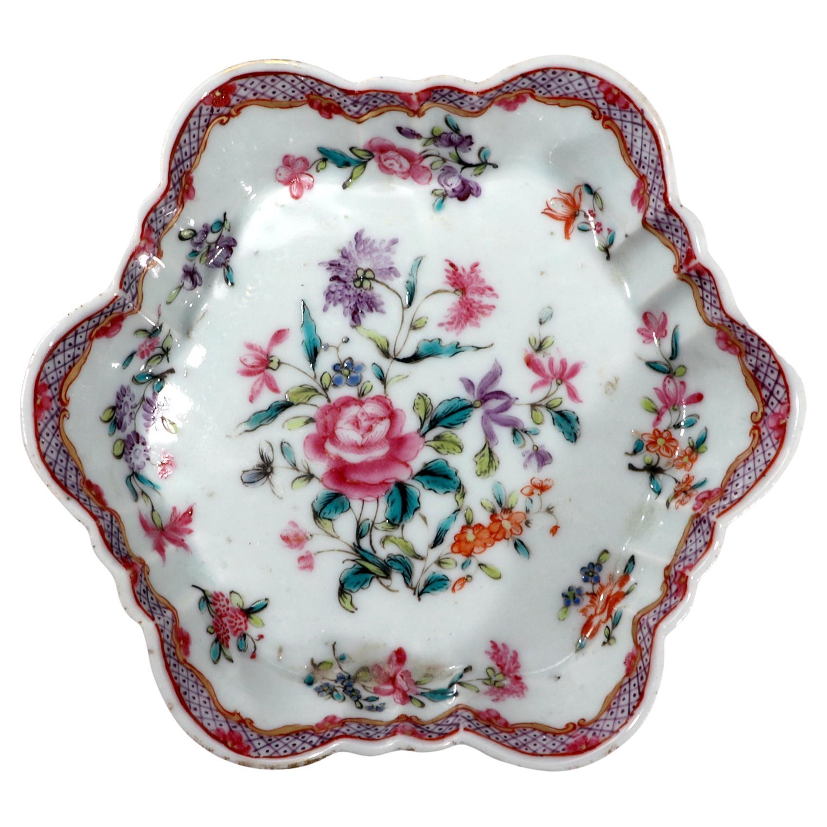 Chinese Export Porcelain Famille Rose Botanical Teapot Stand For Sale