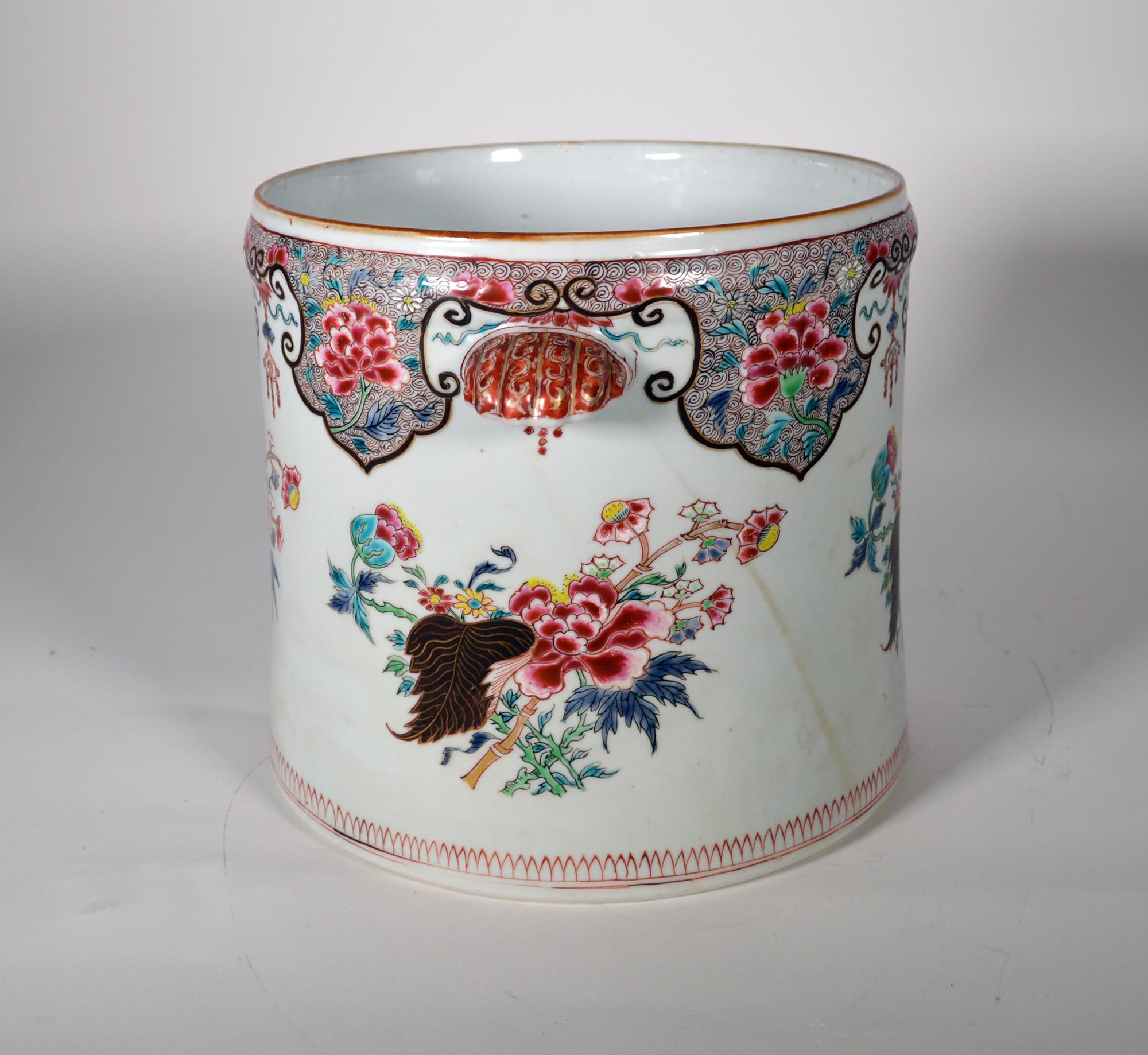 18th Century 18th-century Chinese Export Porcelain Large Famille Rose Cachepot For Sale
