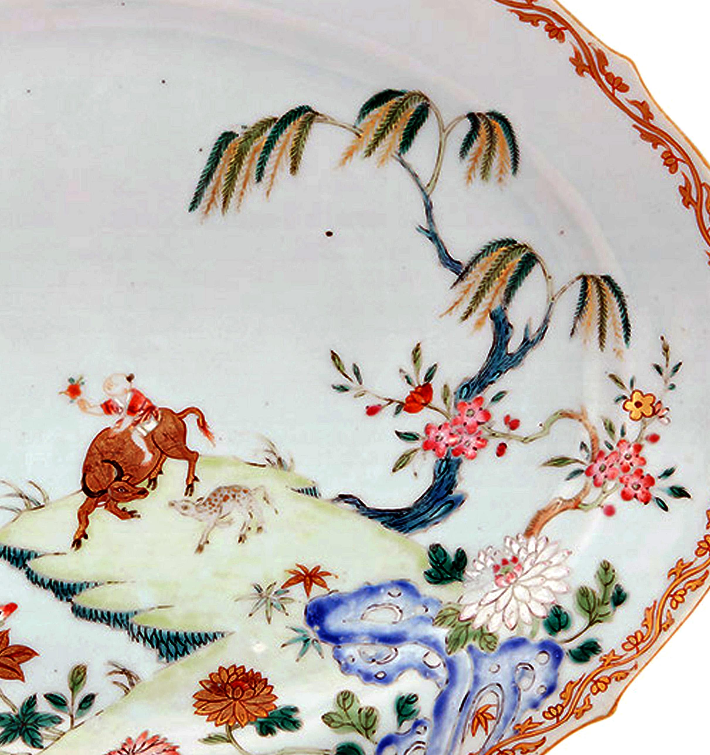 18th Century Chinese Export Porcelain Famille Rose Dish with Boy on Ox, circa 1750-1765