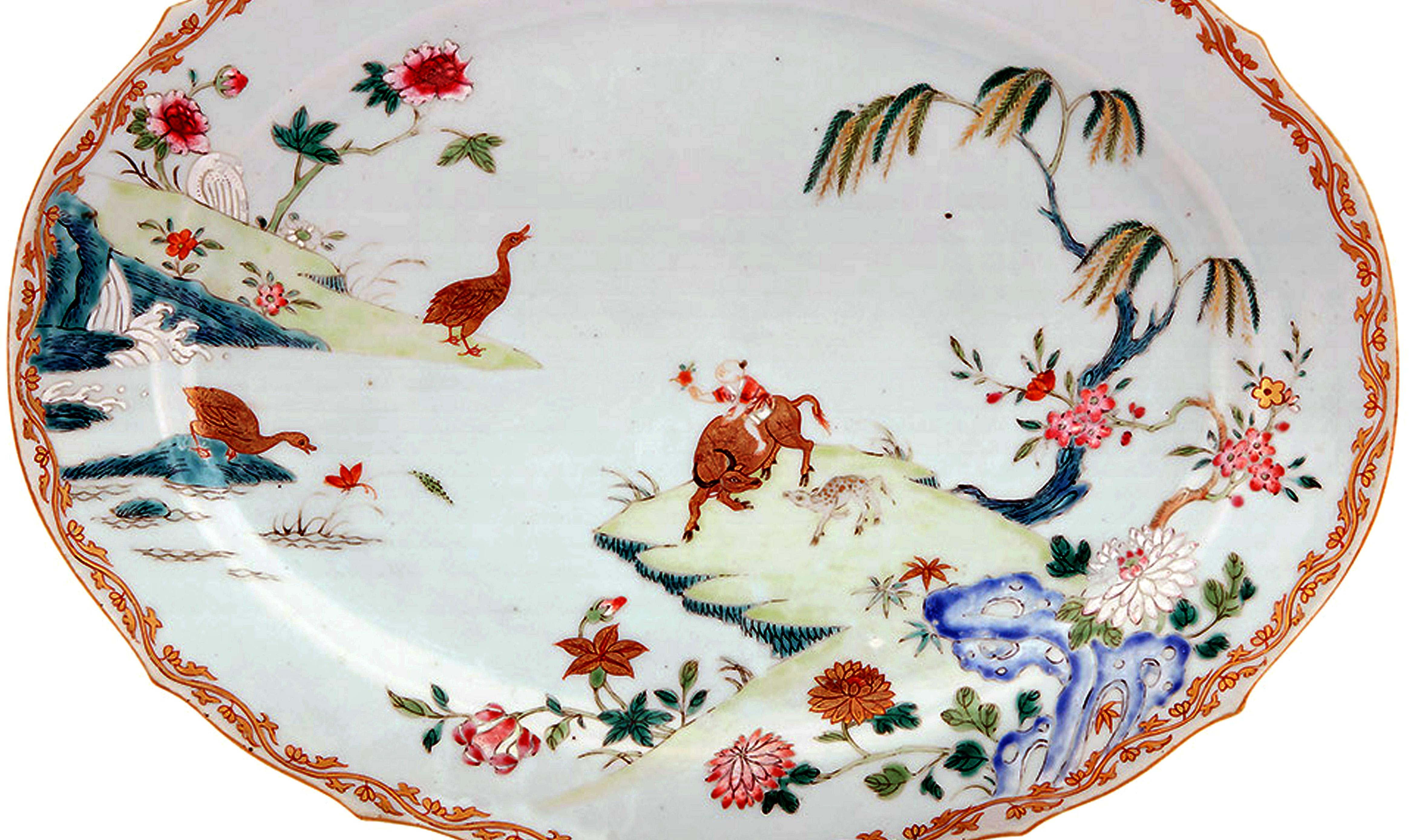 Chinese Export Porcelain Famille Rose Dish with Boy on Ox, circa 1750-1765 1