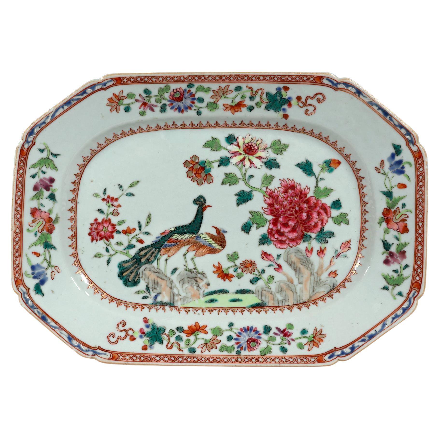 Chinese Export Porcelain Famille Rose "Double Peacock" Dish
