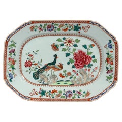 Antique Chinese Export Porcelain Famille Rose "Double Peacock" Dish