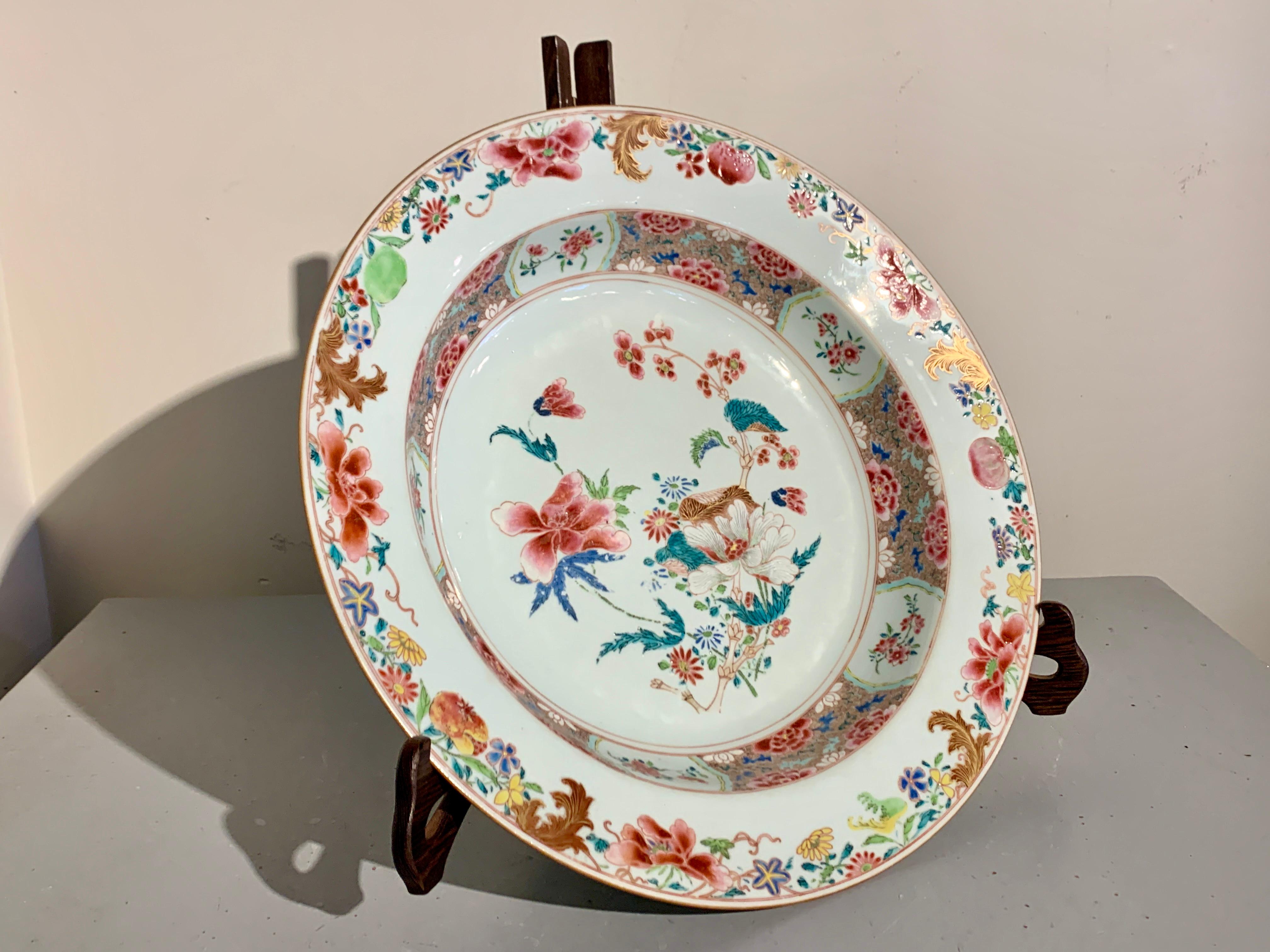 Enameled Chinese Export Porcelain Famille Rose Large Deep Dish, 18th Century, China