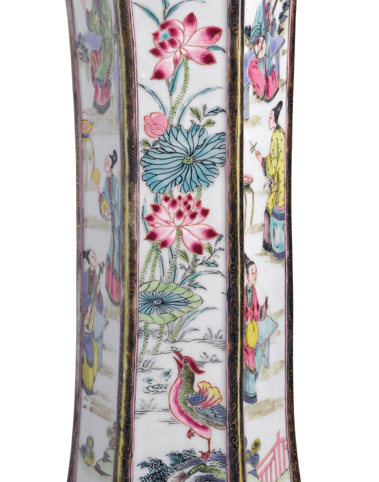 Mid-18th Century Chinese Export Porcelain Famille Rose Tall Beaker Vases For Sale