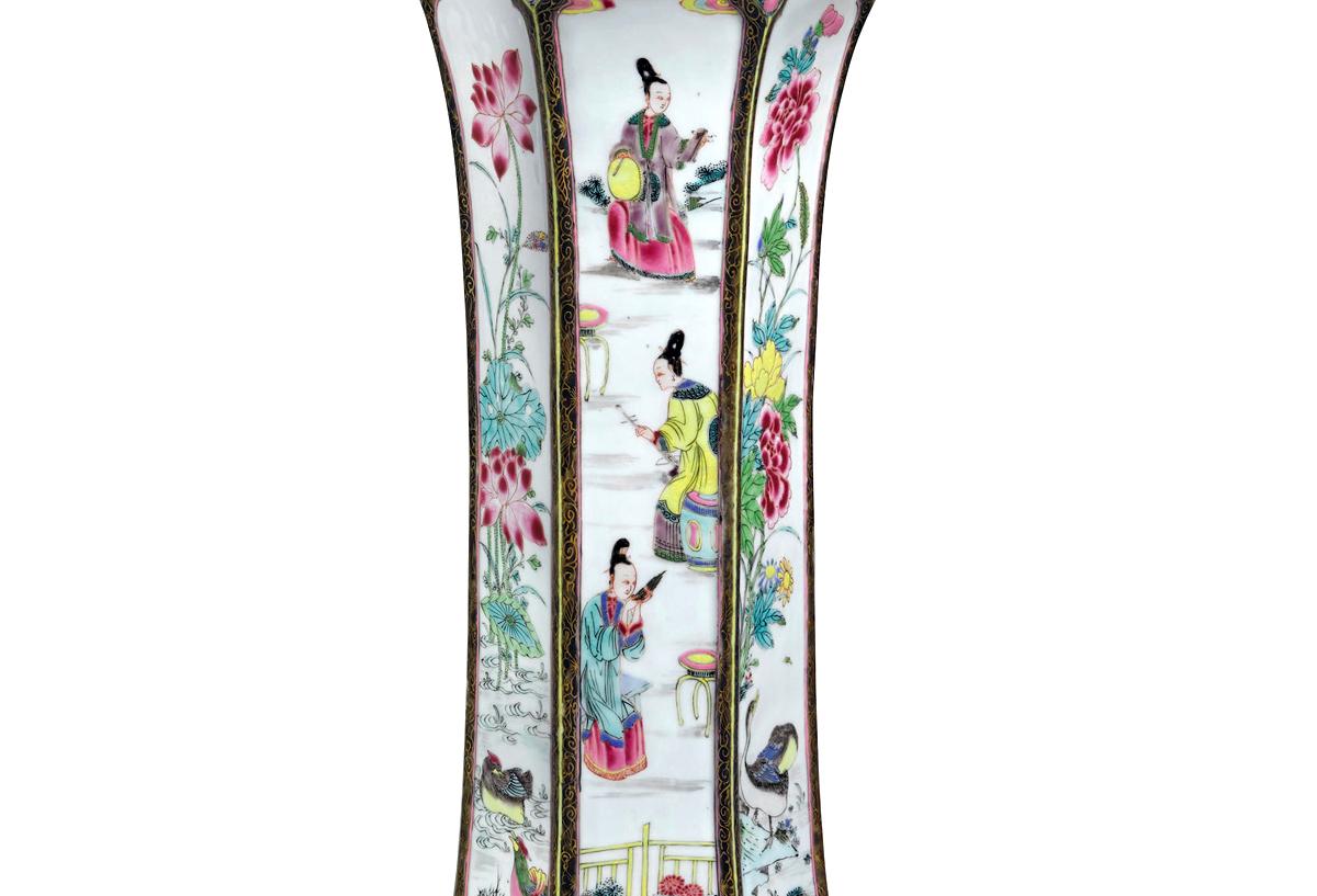 Chinese Export Porcelain Famille Rose Tall Beaker Vases 1