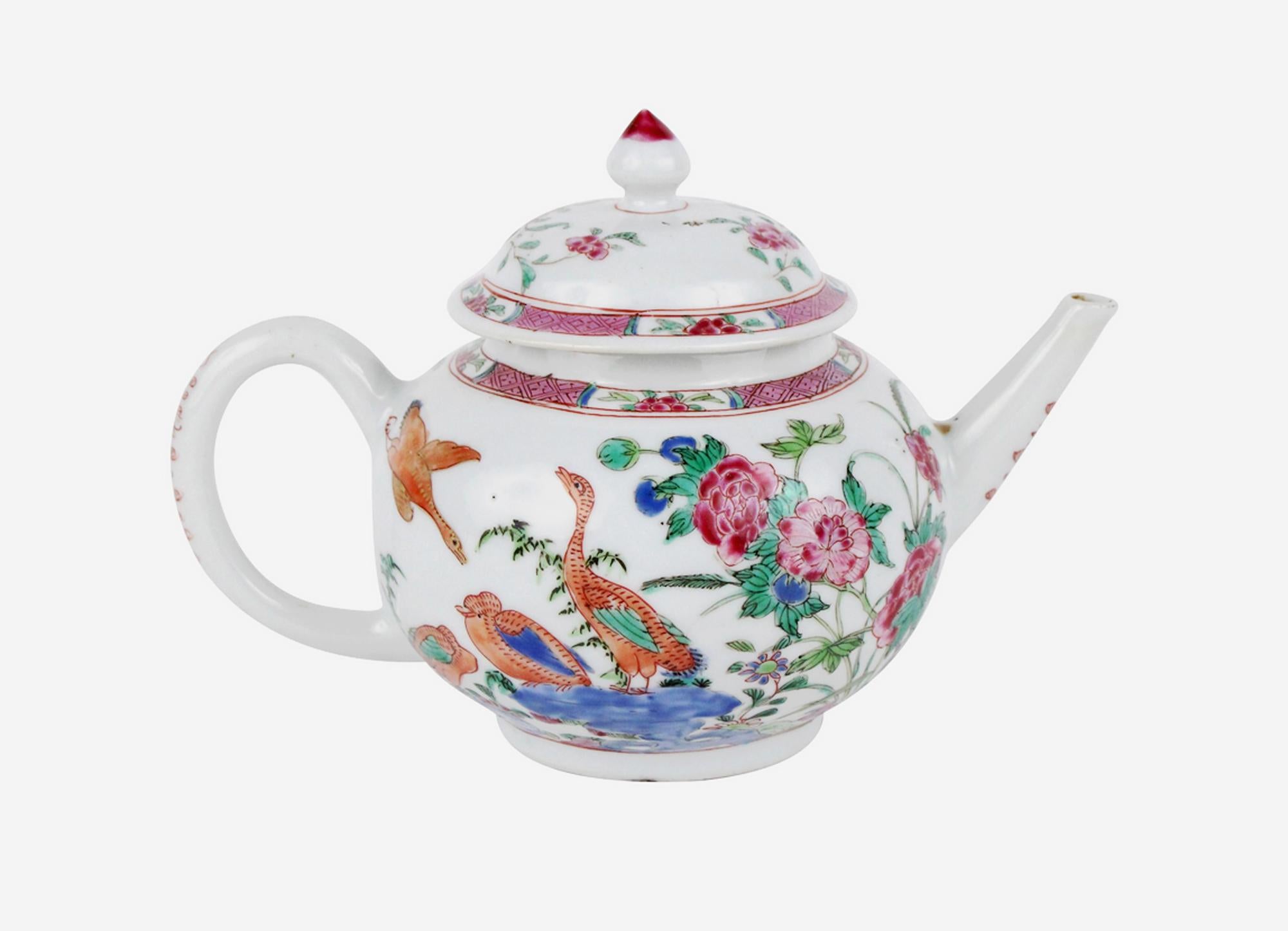 Tetera y tapa de porcelana china de exportación Famille Rose Exportación china en venta