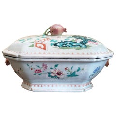 Antique Chinese Export Porcelain Famille Rose Tureen and Cover, circa 1750-1765