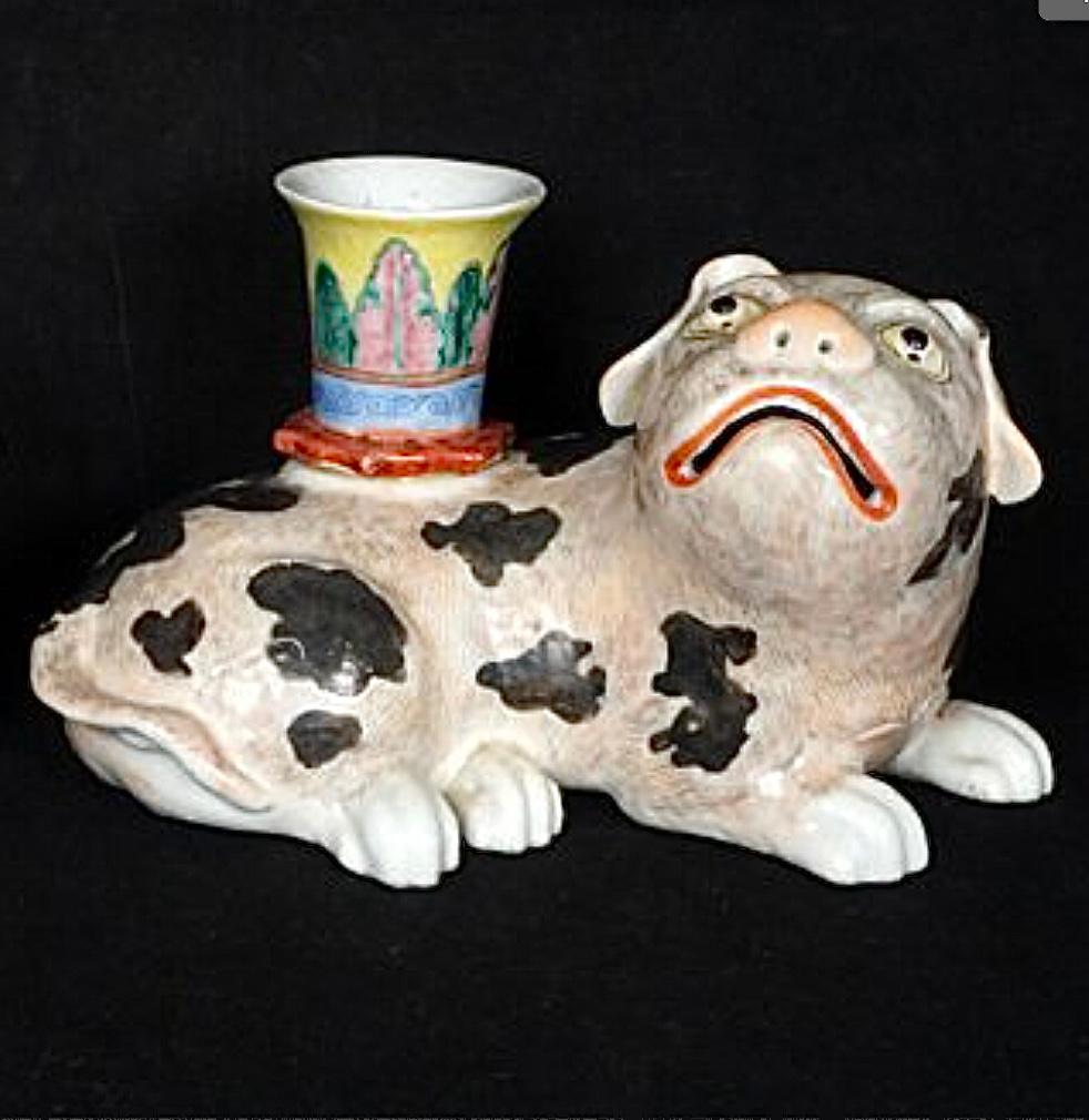 Chinese Export Porcelain Foo Dog Candlestick 4