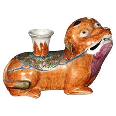 Antique Chinese Export Porcelain Foo Dog Candlestick