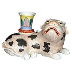 Chinese Export Porcelain Foo Dog Candlestick