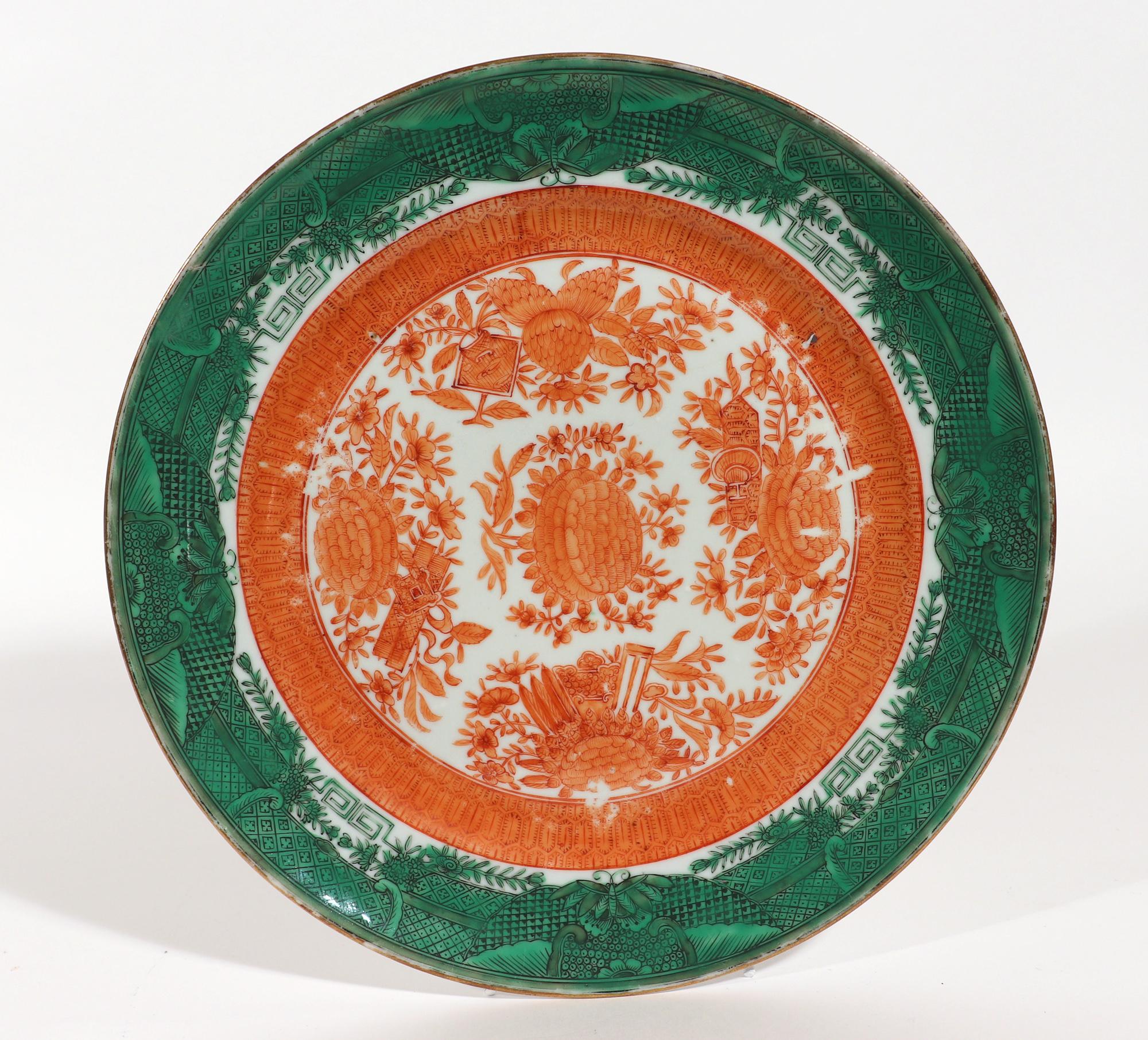 Chinese Export Porcelain Green & Orange Fitzhugh Plates-Set of Six '6' 2