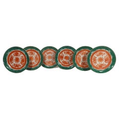Chinese Export Porcelain Green & Orange Fitzhugh Plates-Set of Six '6'
