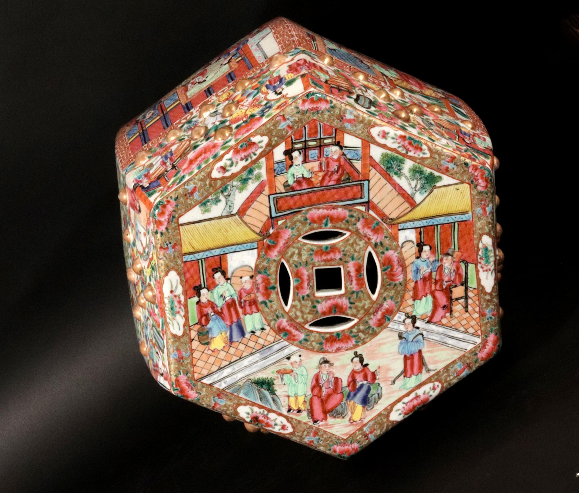 Chinese Export Porcelain Hexagonal Garden Seats, A Pair For Sale 7