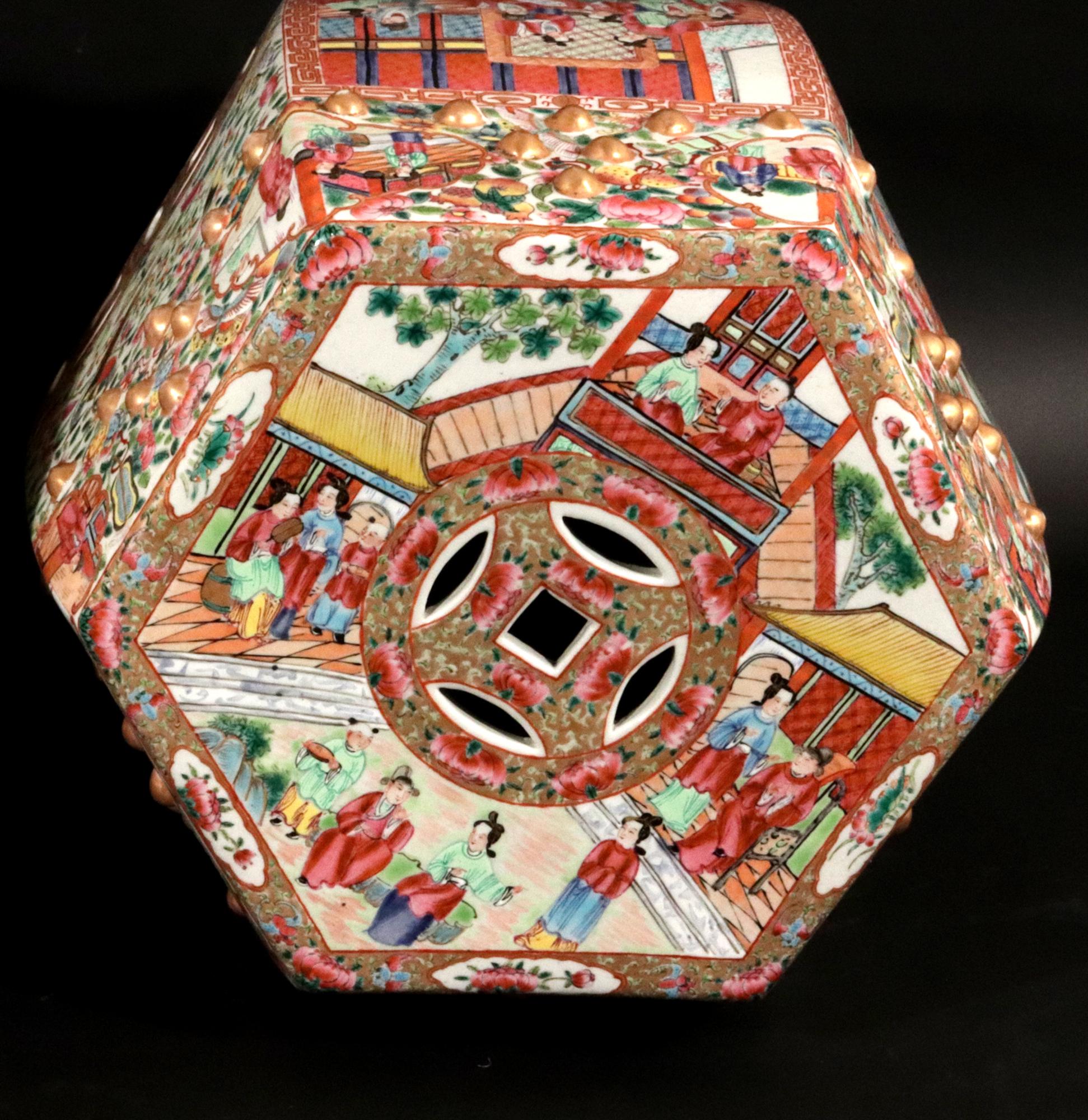 Chinese Export Porcelain Hexagonal Garden Seats, A Pair For Sale 8