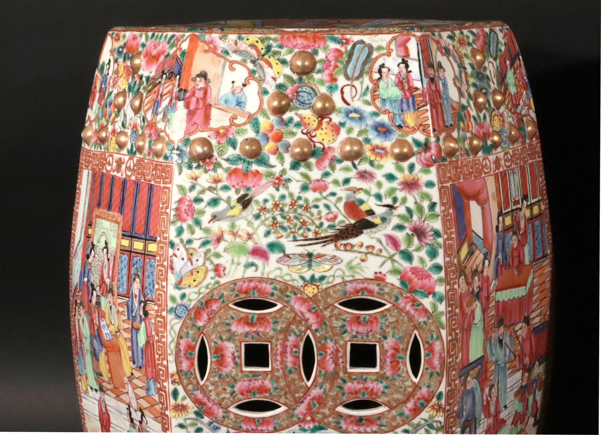 Chinese Export Porcelain Hexagonal Garden Seats, A Pair For Sale 10