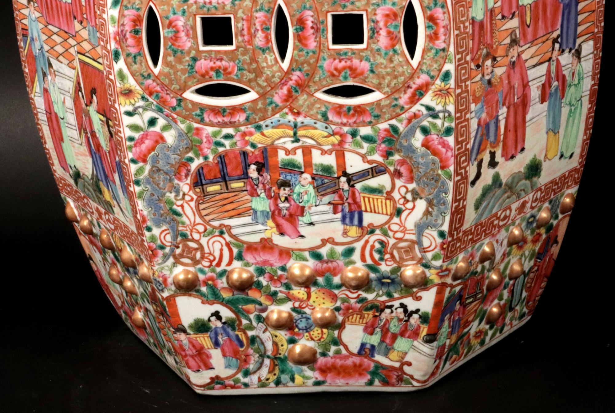 Chinese Export Porcelain Hexagonal Garden Seats, A Pair For Sale 11