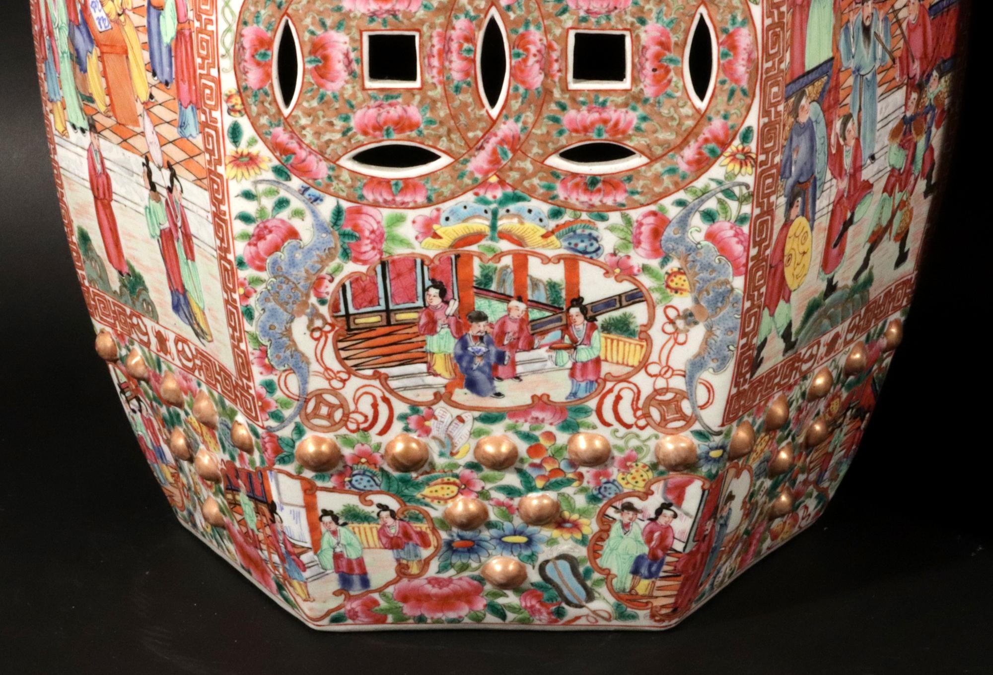 Chinese Export Porcelain Hexagonal Garden Seats, A Pair For Sale 14