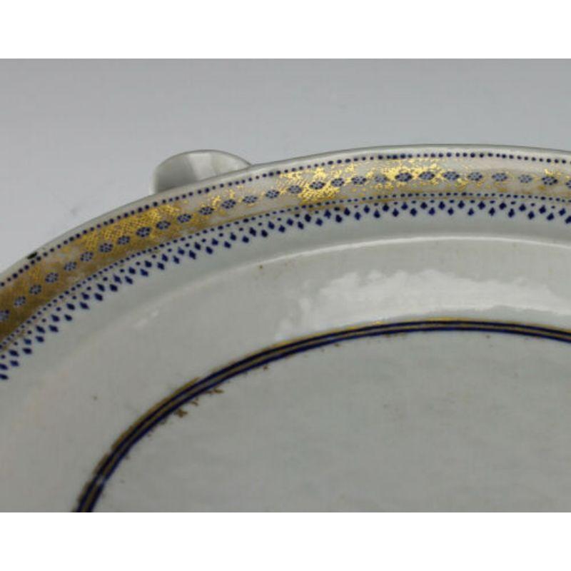 18th Century and Earlier Chinese Export Porcelain Hot Water Dish, Gilt, Raised Enamel Designs, circa 1800 For Sale