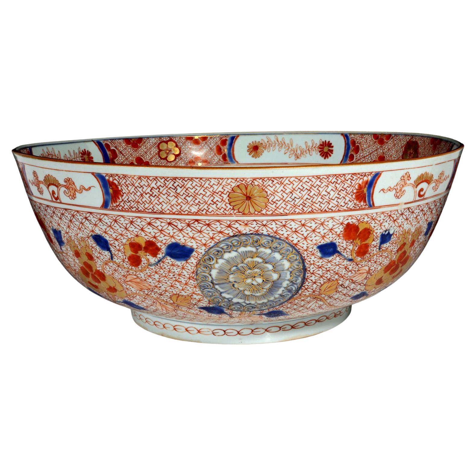 Chinese Export Porcelain Imari & Rouge de Fer Large Punch Bowl For Sale