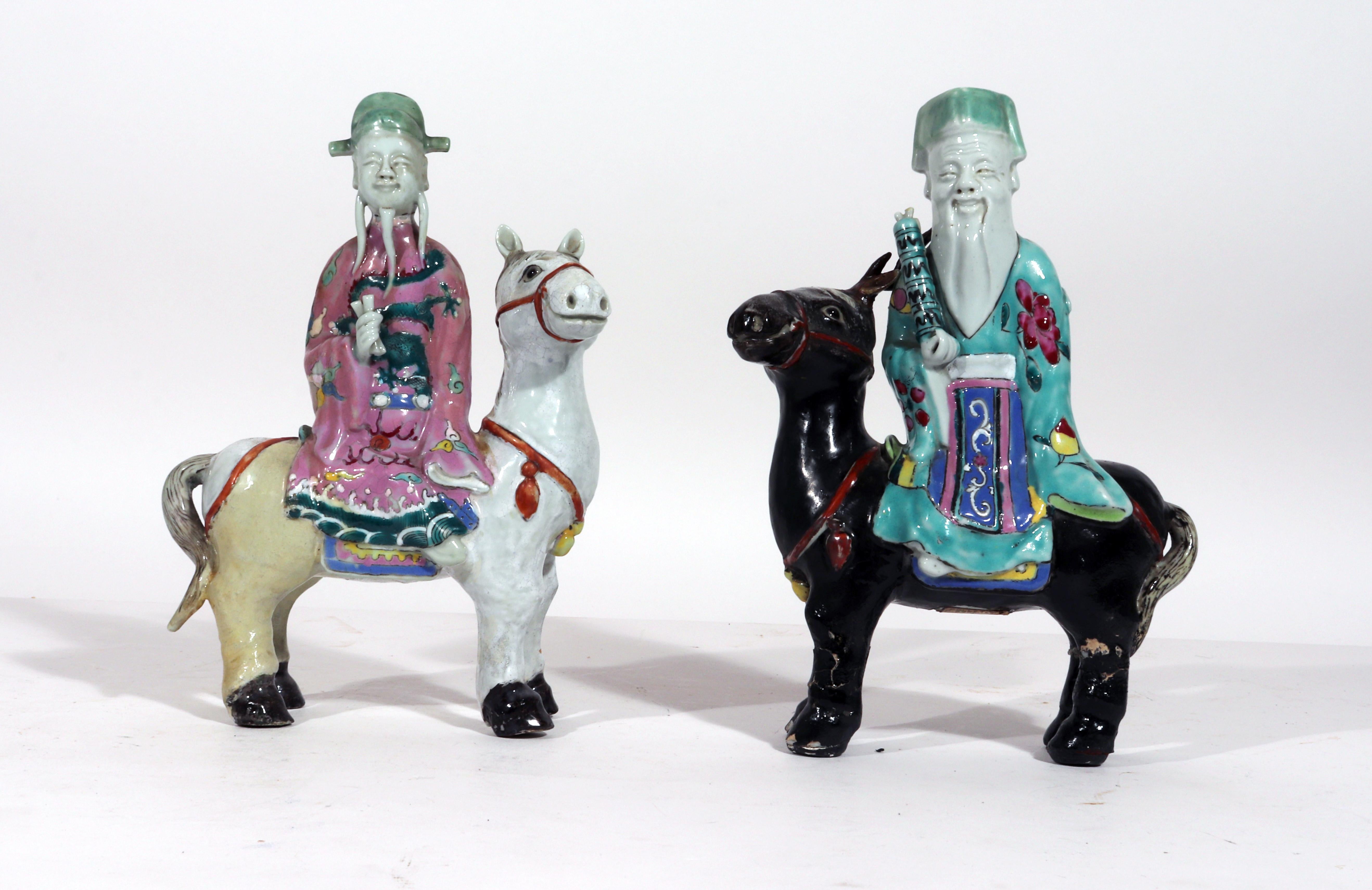 Chinese export immortals on the back of Exotic Beasts,
Circa 1770-85

Rare & Important complete set of Chinese porcelain models of the Eight Immortals on the backs of mythical beasts with four facing left and four to the right.

Zhang Guolao