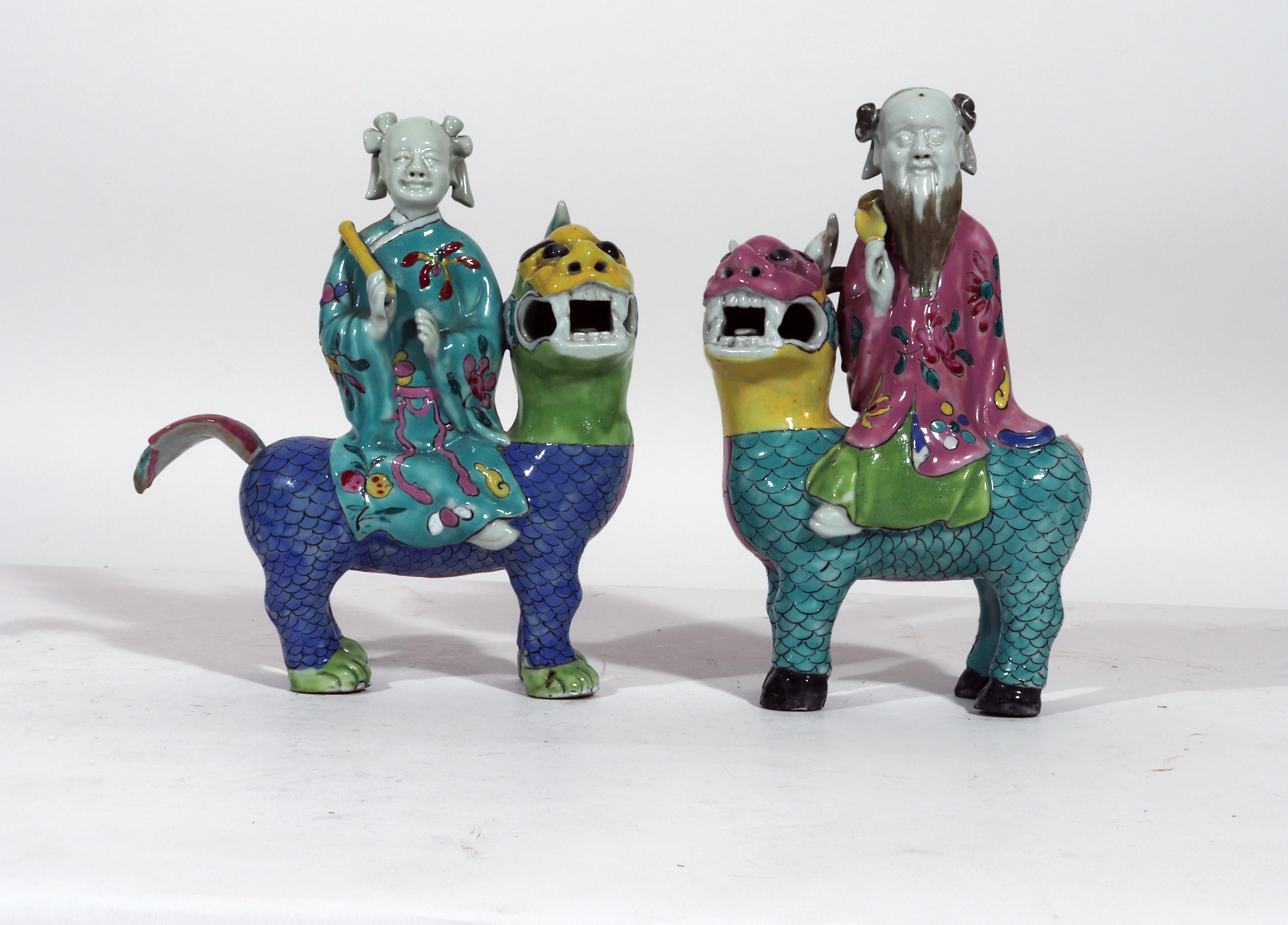 Chinese Export Porcelain Immortals Riding Exotic Beasts In Good Condition In Downingtown, PA