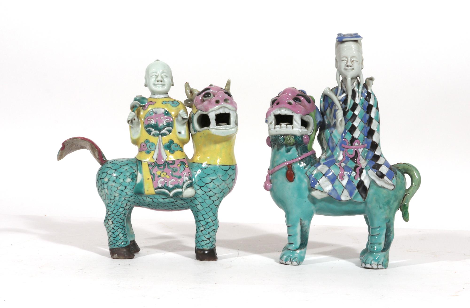18th Century Chinese Export Porcelain Immortals Riding Exotic Beasts