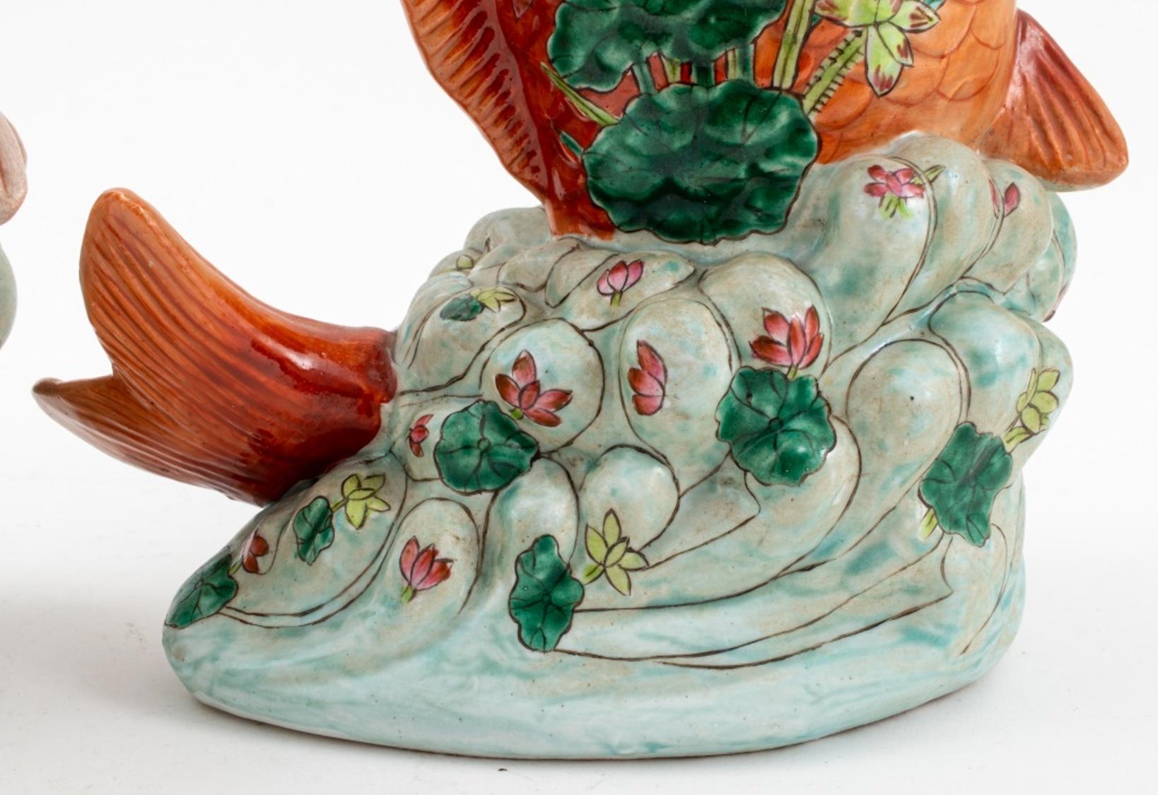 Chinese Export Porcelain Koi Fish Form Vases In Good Condition For Sale In New York, NY