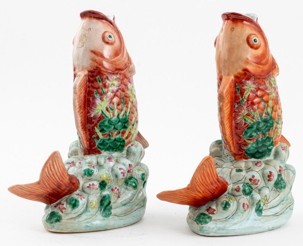 20th Century Chinese Export Porcelain Koi Fish Form Vases For Sale