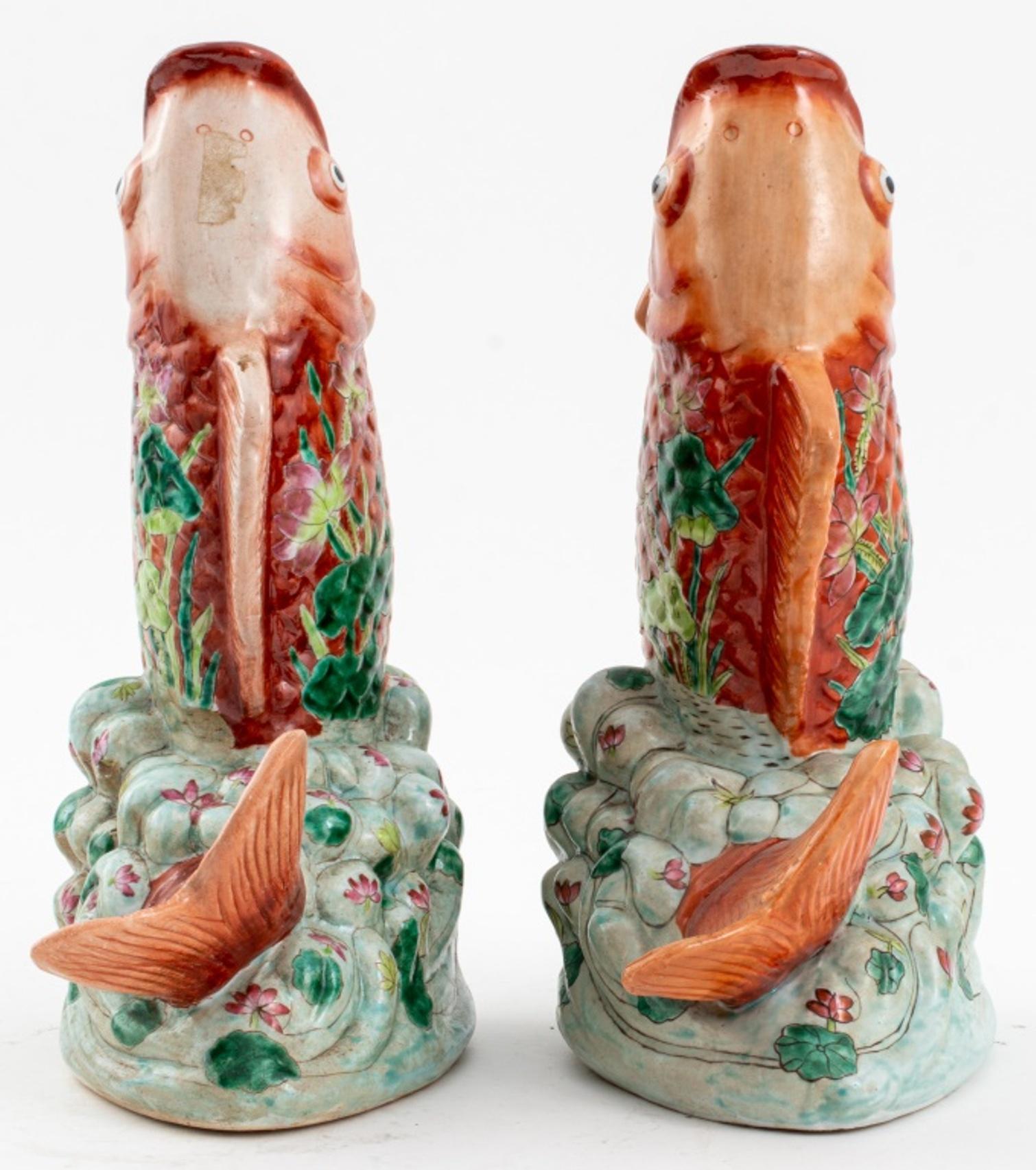 Chinese Export Porcelain Koi Fish Form Vases For Sale 1
