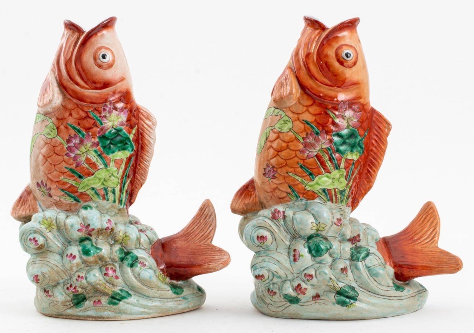 Chinese Export Porcelain Koi Fish Form Vases For Sale 2