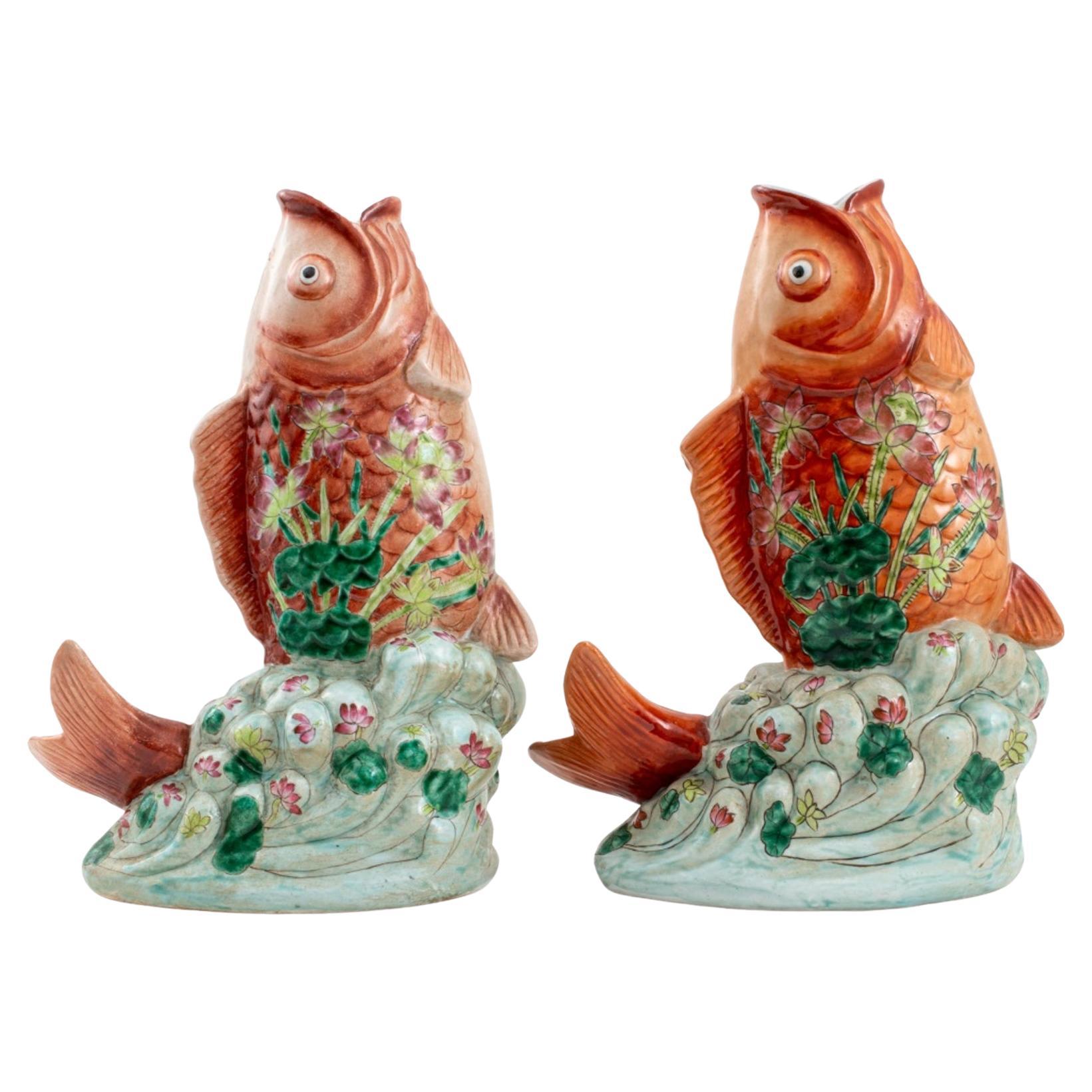 Chinese Export Porcelain Koi Fish Form Vases For Sale