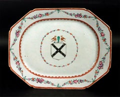 Chinese Export Porcelain Large Armorial Dish, Arms of Leeke