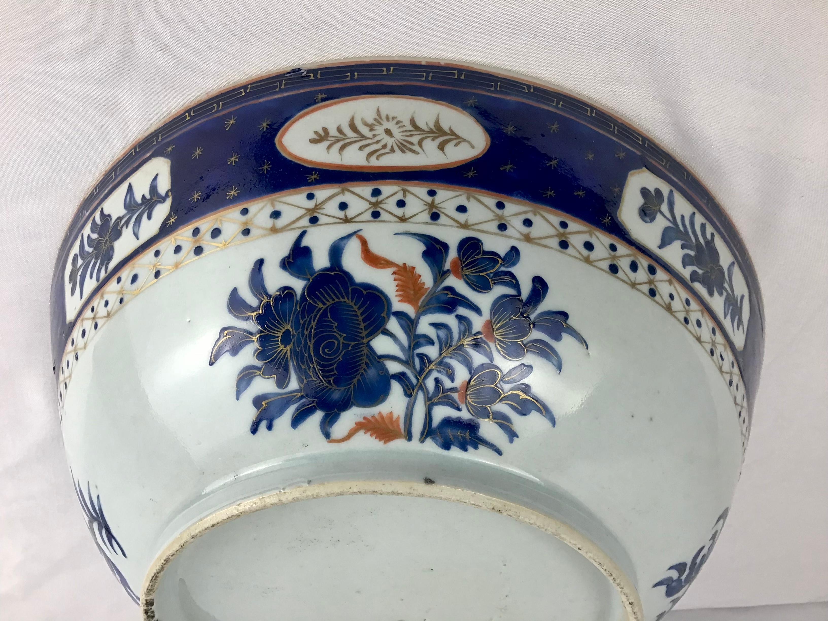 19th Century Chinese Export Porcelain Large Bowl Cobalt and Gilt  For Sale