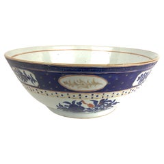 Antique Chinese Export Porcelain Large Bowl Cobalt and Gilt 