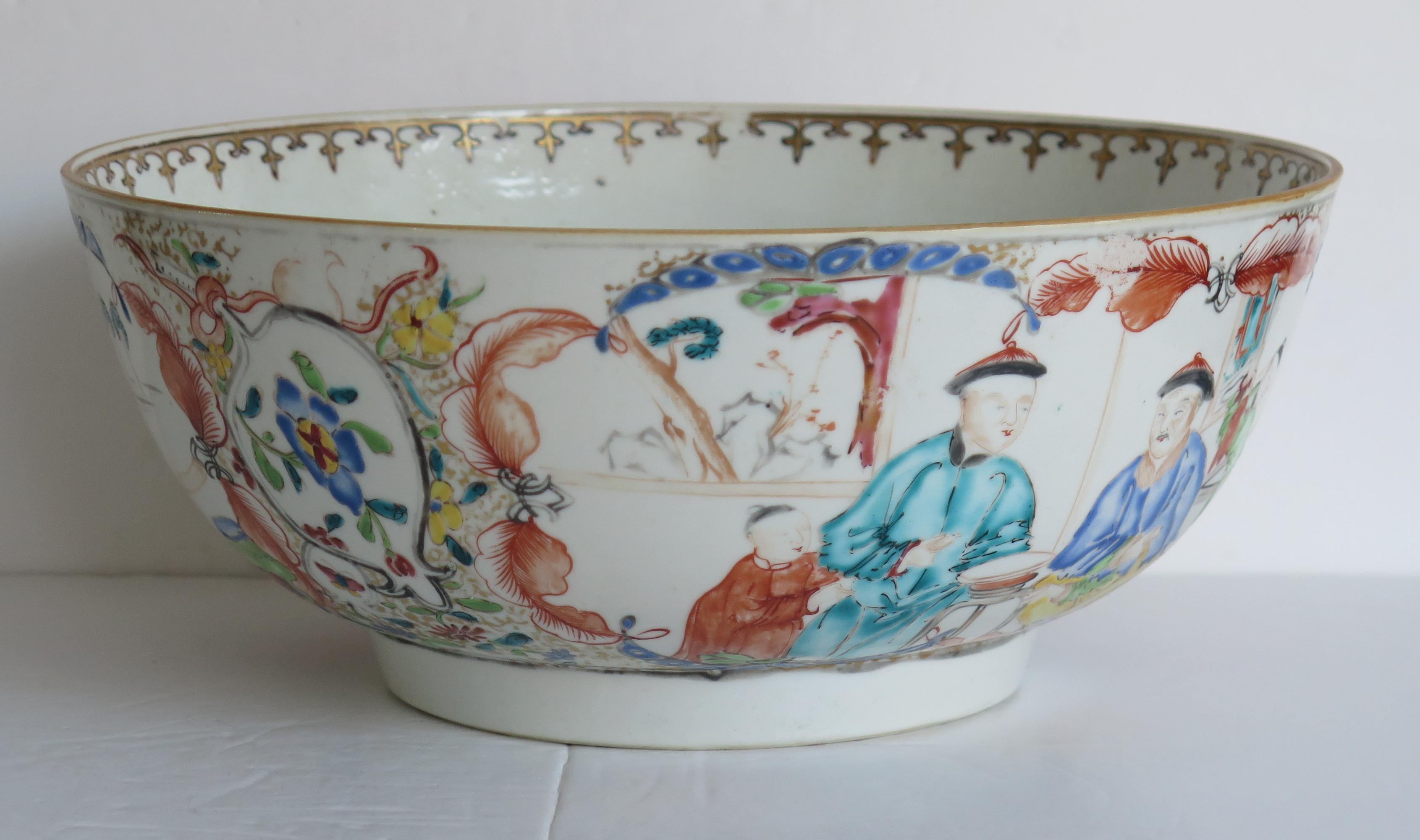 Hand-Painted Large Chinese Export Porcelain Bowl Finely Hand Painted, Qing Qianlong Ca 1770