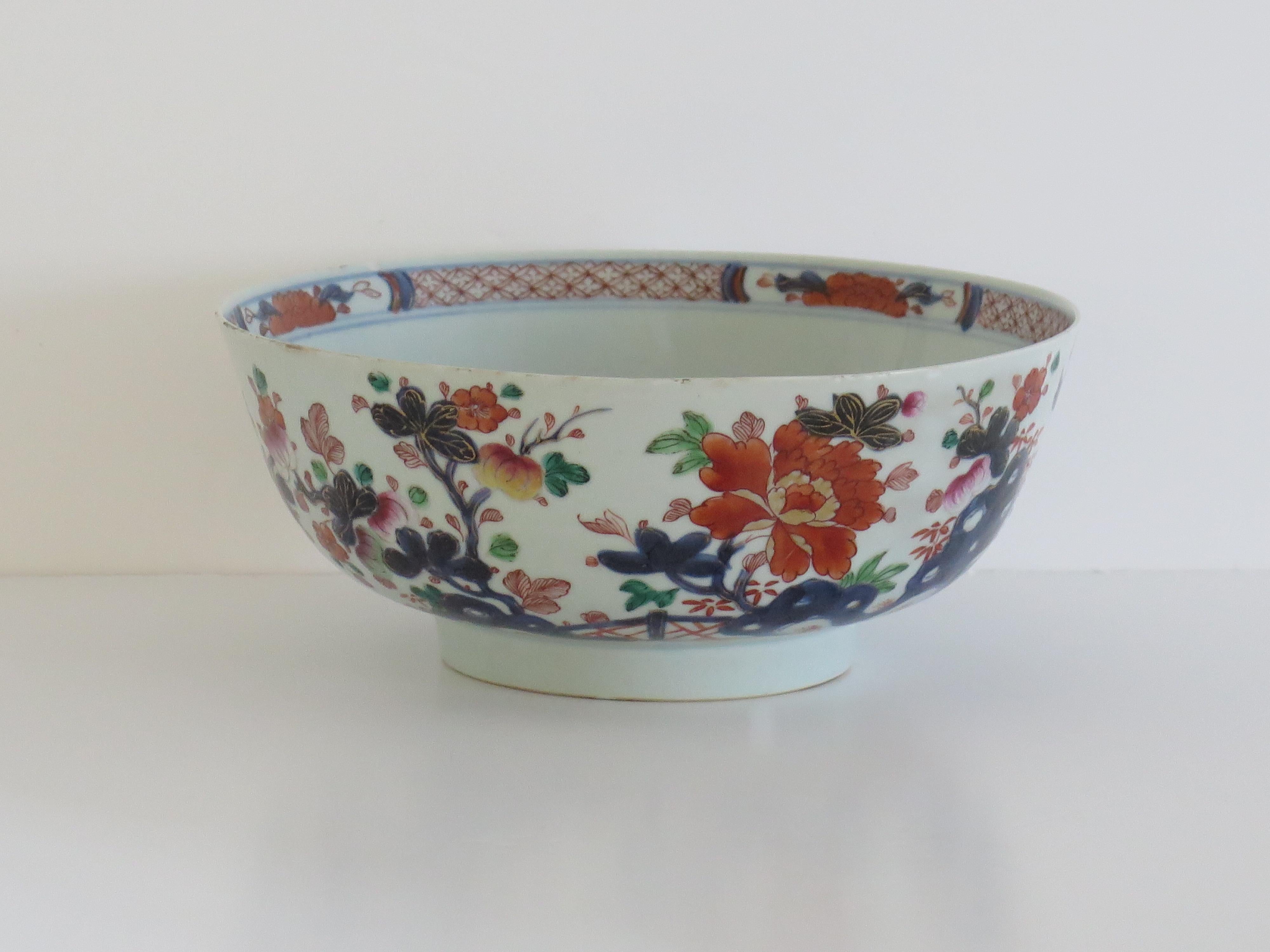Chinese Export Porcelain Large Bowl Hand Painted Famille Rose, Qing Ca 1750 For Sale 5