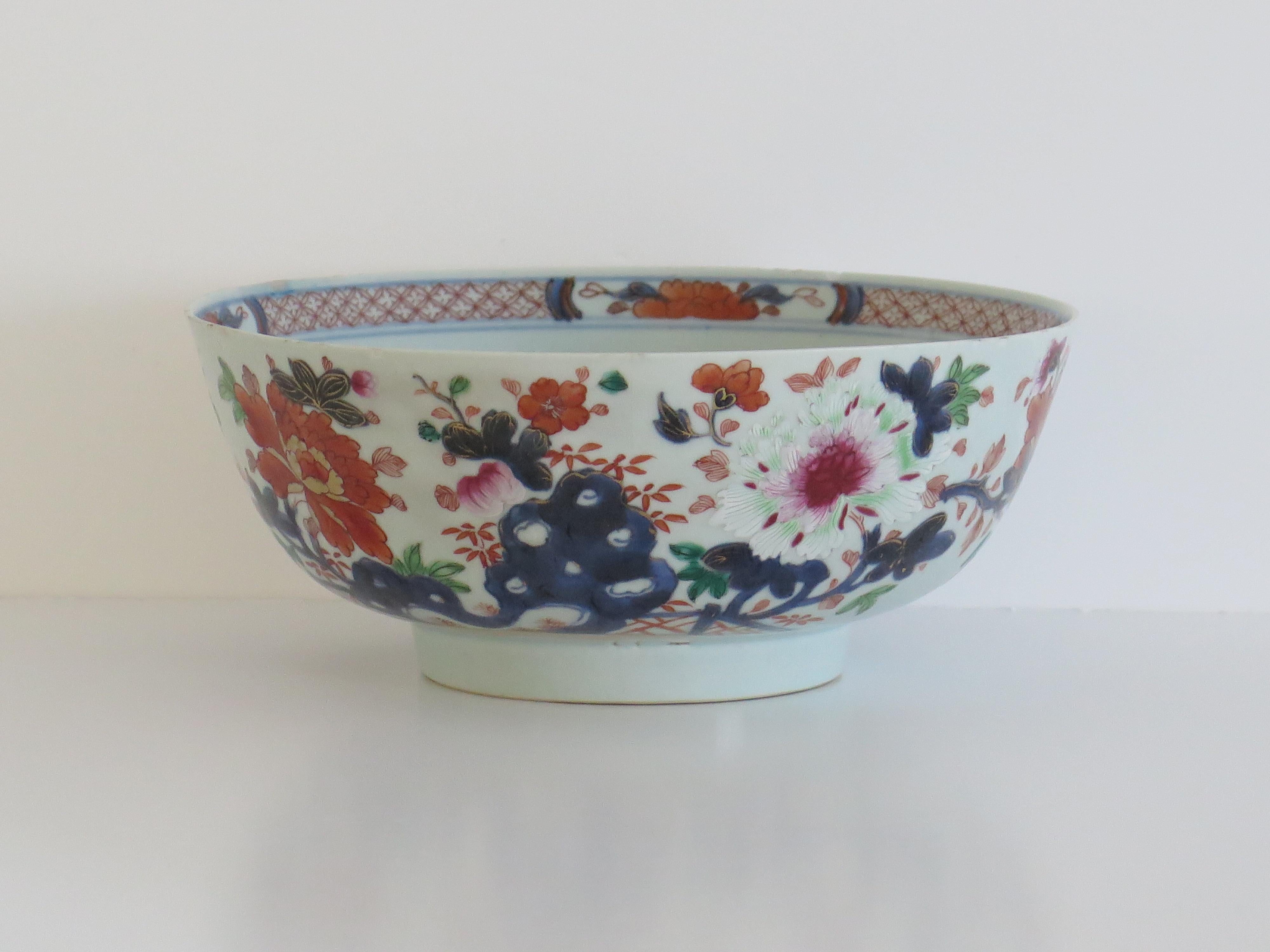 Hand-Painted Chinese Export Porcelain Large Bowl Hand Painted Famille Rose, Qing Ca 1750 For Sale