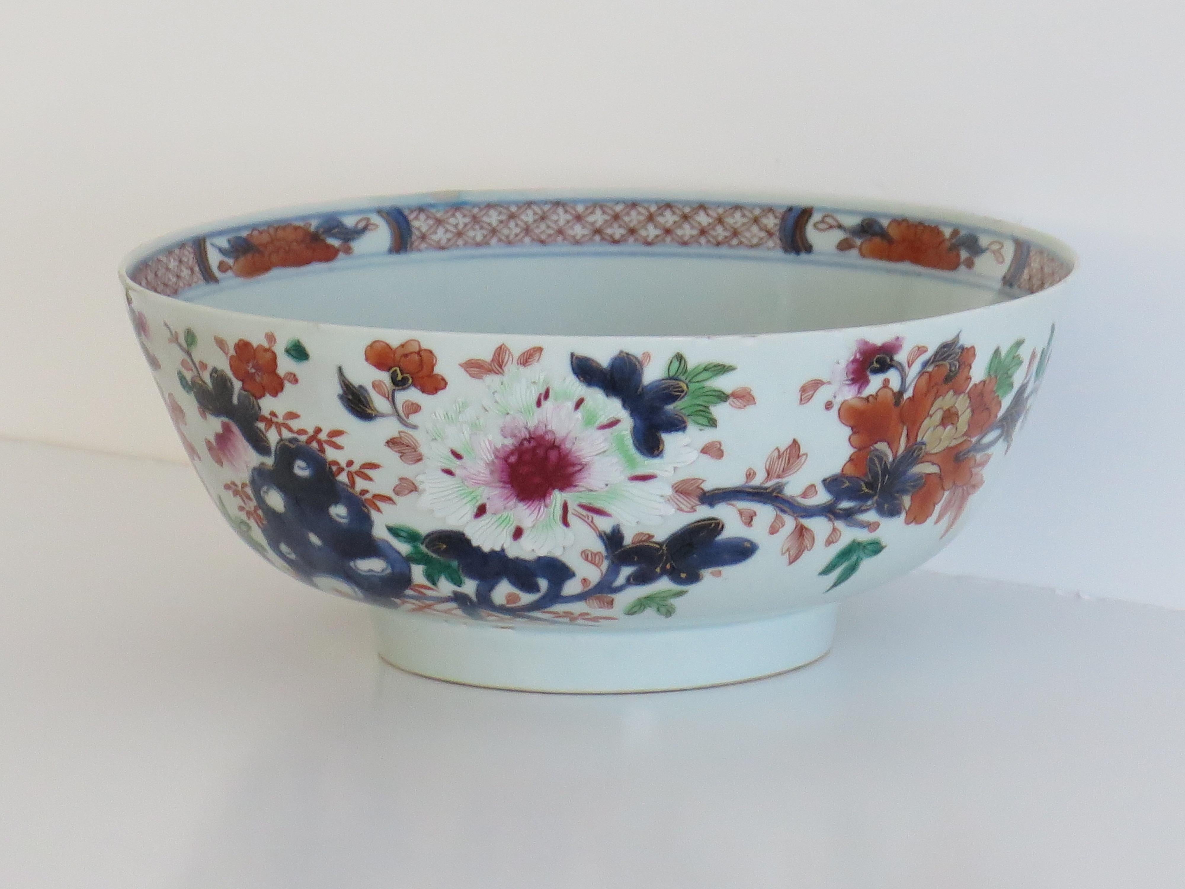 18th Century Chinese Export Porcelain Large Bowl Hand Painted Famille Rose, Qing Ca 1750 For Sale