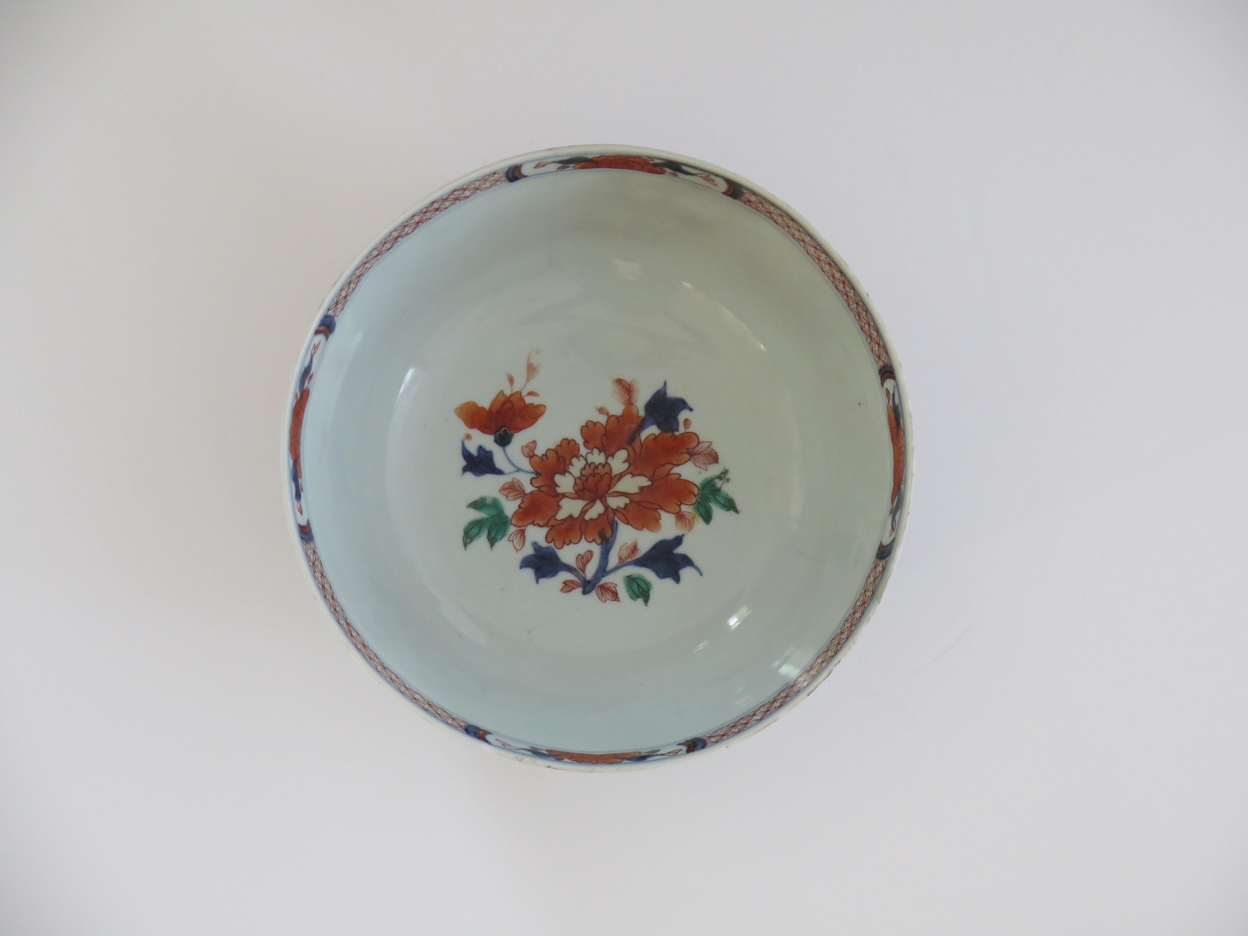 Chinese Export Porcelain Large Bowl Hand Painted Famille Rose, Qing Ca 1750 For Sale 4