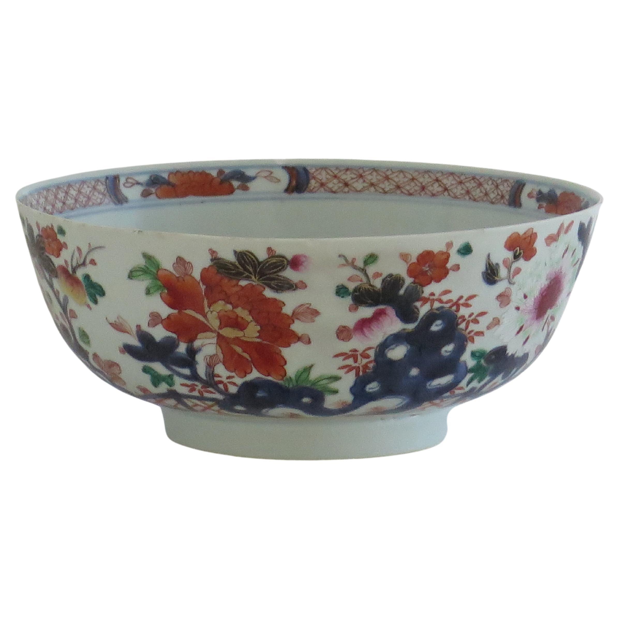 Chinese Export Porcelain Large Bowl Hand Painted Famille Rose, Qing Ca 1750 For Sale