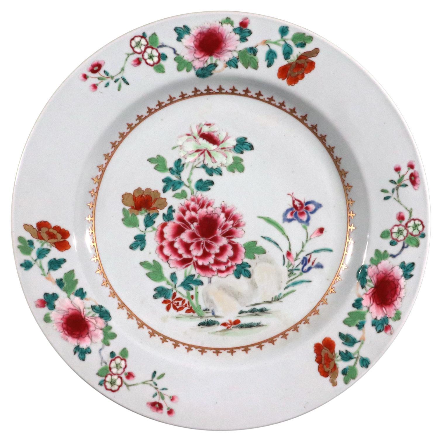 Piatto grande in porcellana cinese da esportazione con fiori Famille Rose