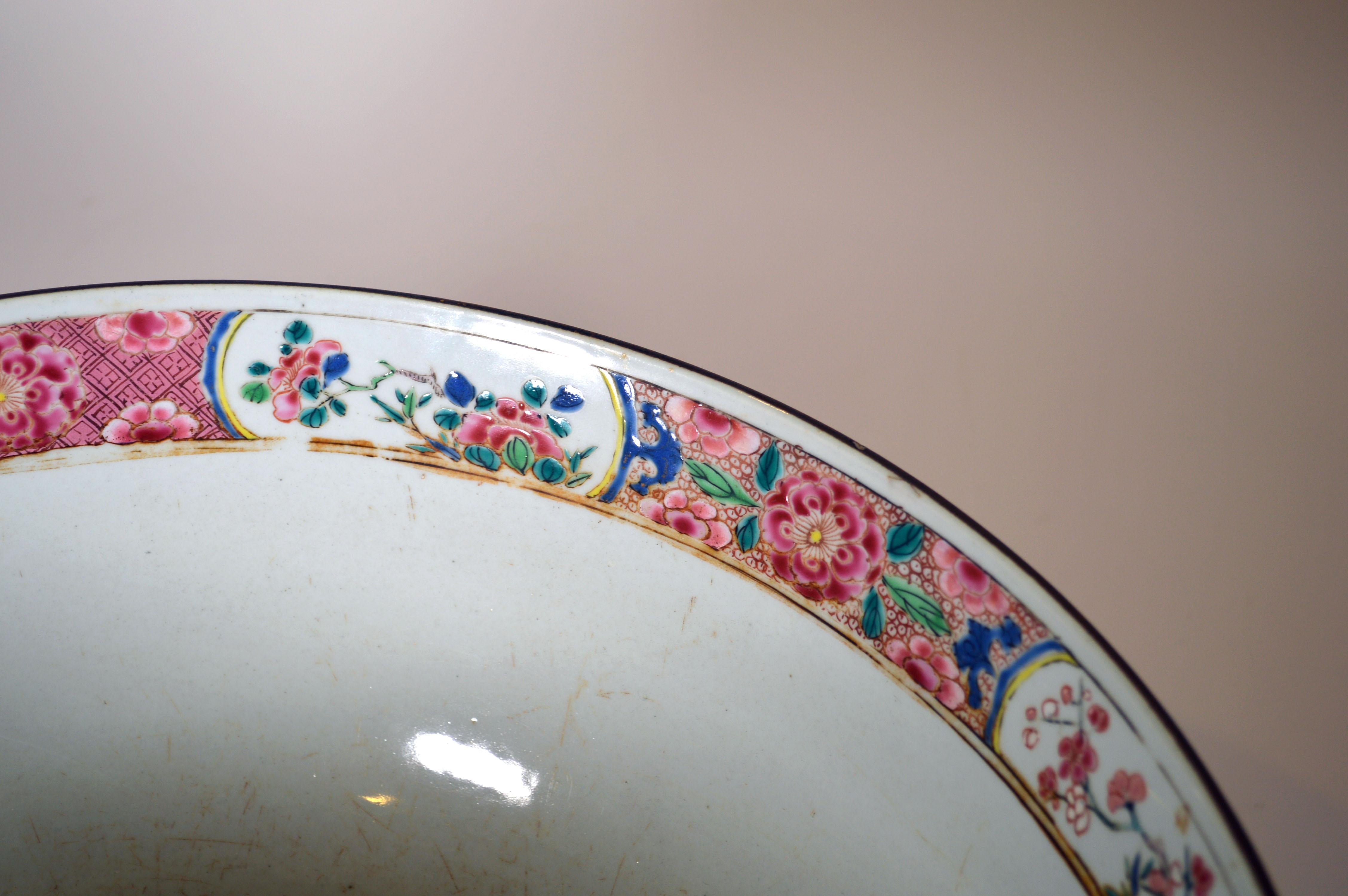 Chinese Export Porcelain Large Famille Rose Punch Bowl, Circa 1765 7