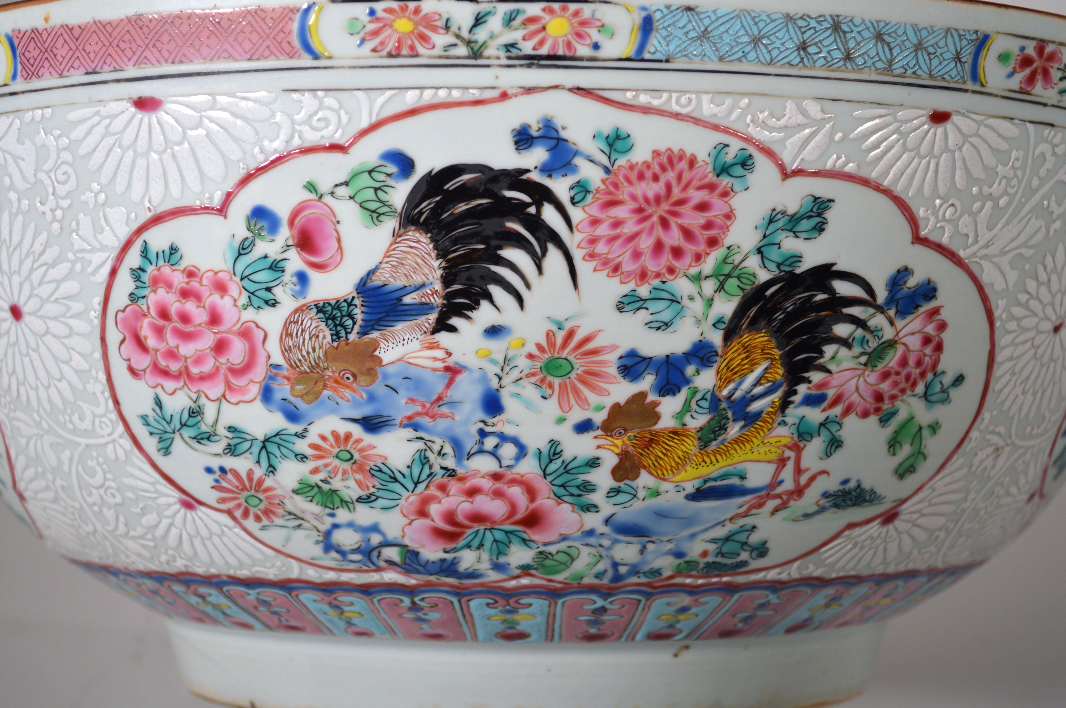 Chinese Export Porcelain Large Famille Rose Punch Bowl, Circa 1765 In Good Condition In Downingtown, PA