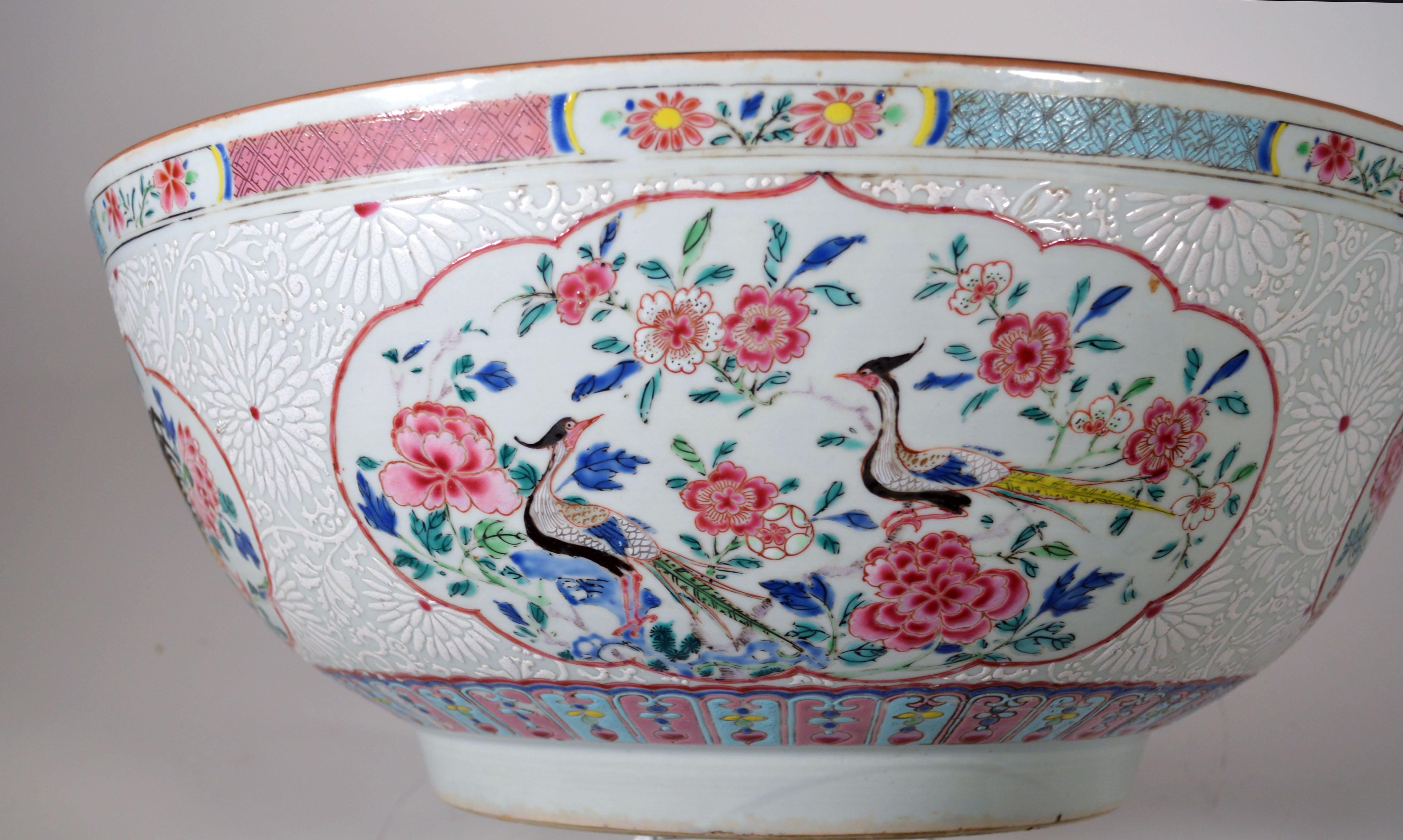 Chinese Export Porcelain Large Famille Rose Punch Bowl, Circa 1765 1