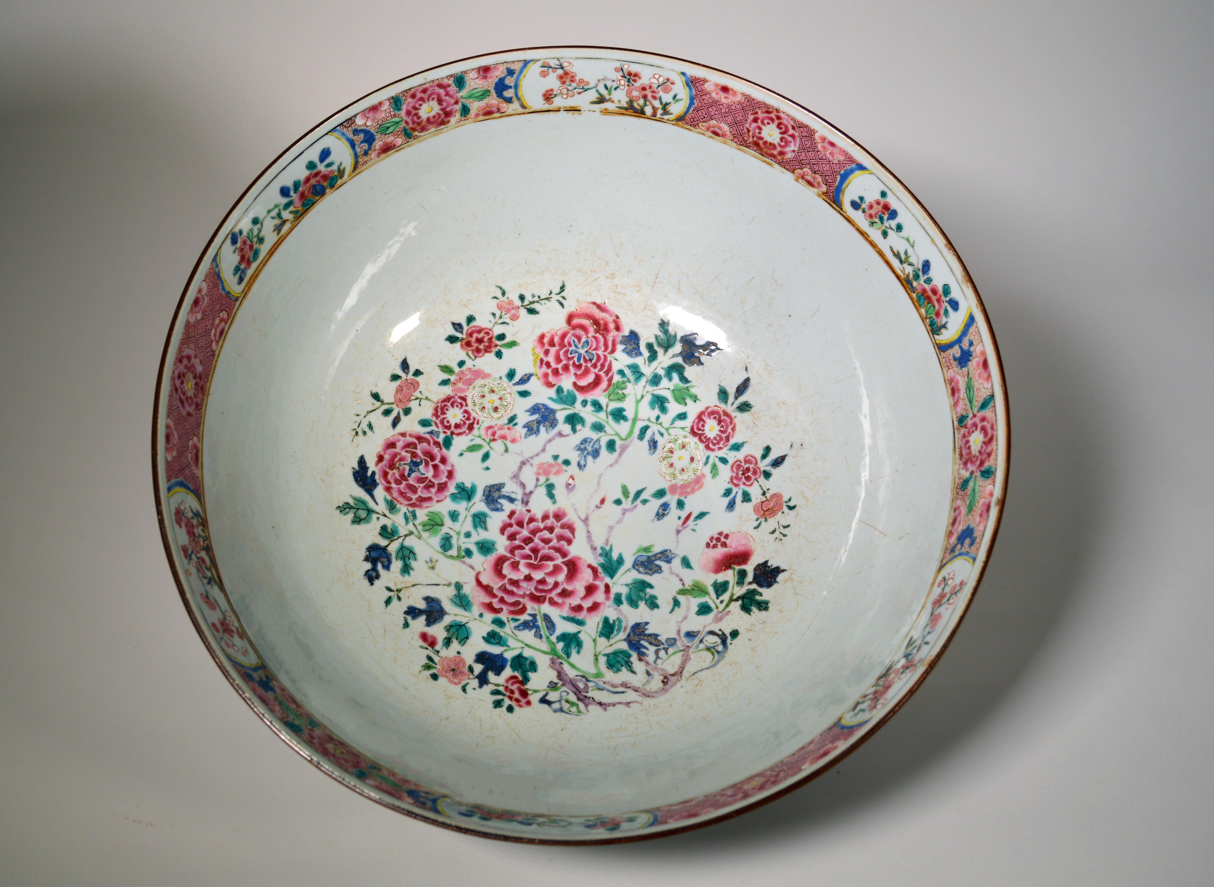 Chinese Export Porcelain Large Famille Rose Punch Bowl, Circa 1765 2