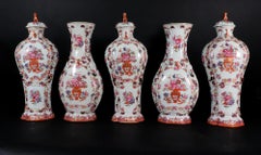 Chinese Export Porcelain Large Five-piece Famille Rose Garniture of Vases
