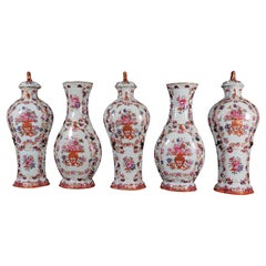 Chinese Export Porcelain Large Five-piece Famille Rose Garniture of Vases
